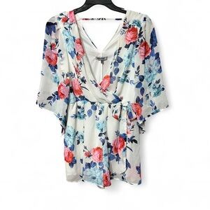 BAILEYBLUE White Floral Romper With Blue Pink And Red Flowes M